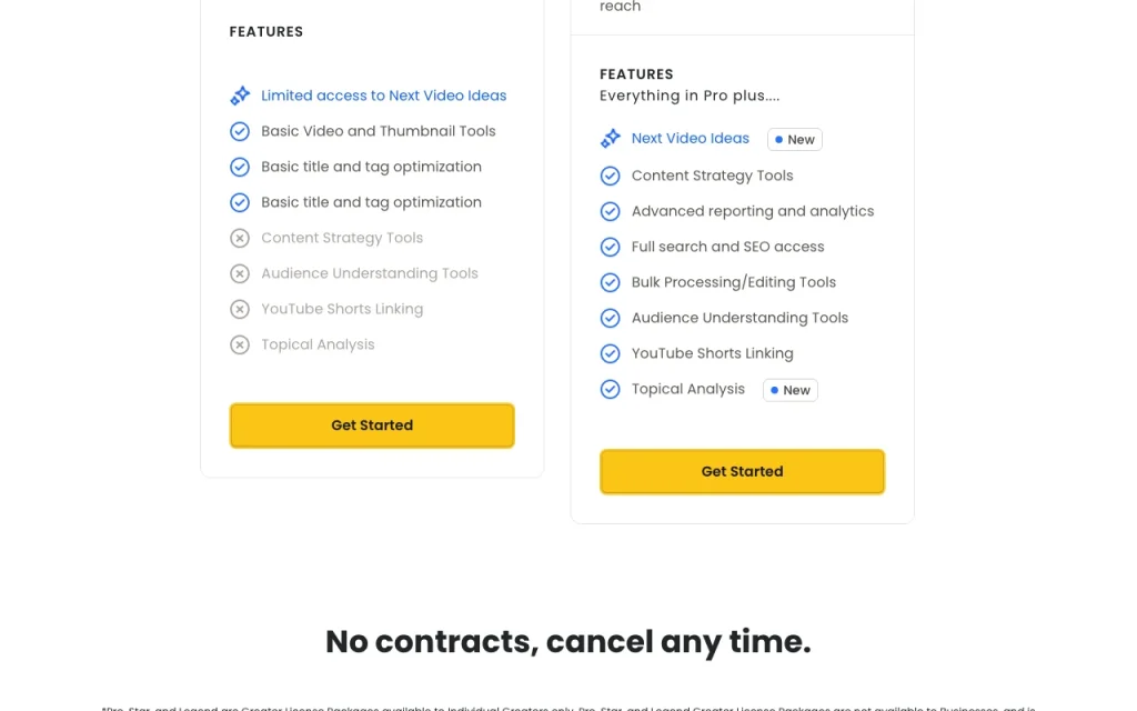 TubeBuddy pricing page with plans and prices — screenshot of the video AI tool, Oct 1, 2026