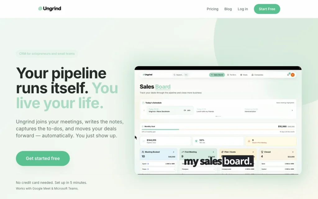 Ungrind homepage — screenshot of the productivity & writing AI tool, Oct 1, 2026