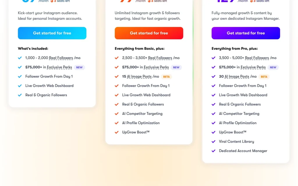 UpGrow pricing page with plans and prices — screenshot of the productivity & writing AI tool, Oct 1, 2026