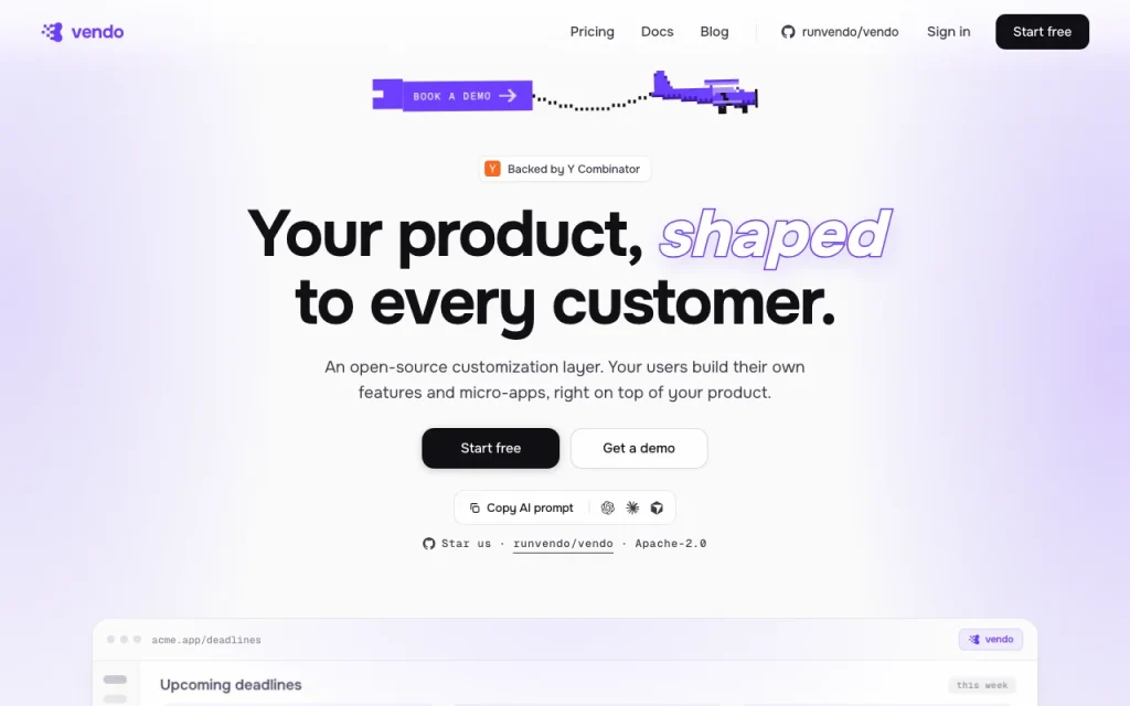 Vendo homepage — screenshot of the coding AI tool, Oct 1, 2026