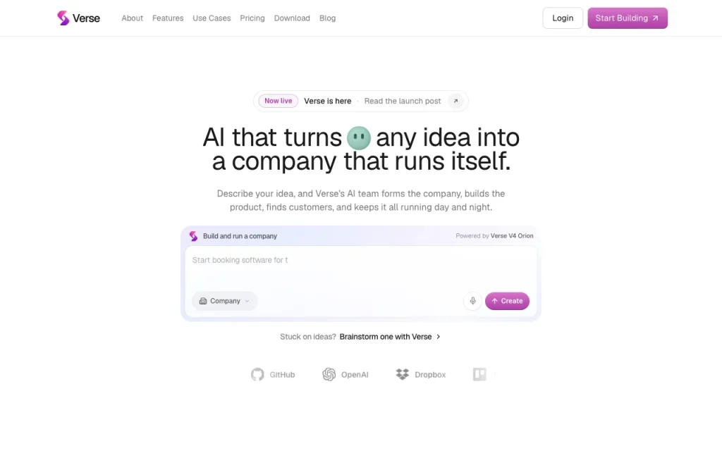 Verse Startseite – Screenshot des KI-Tools produktivität & schreiben, Oct 1, 2026