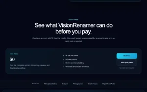 VisionRenamer homepage — screenshot of the productivity & writing AI tool, 2026-10-01