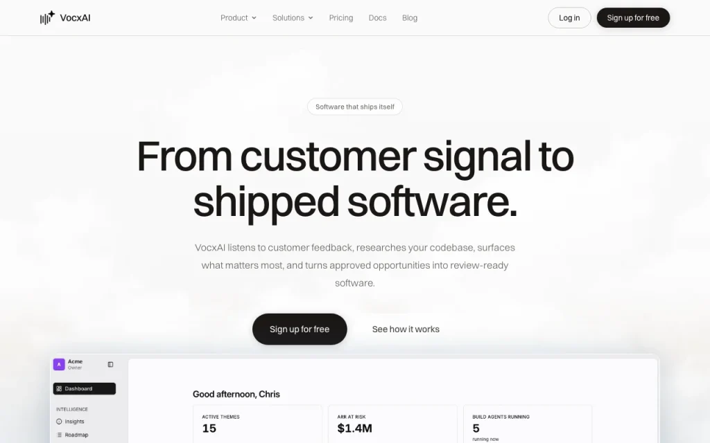 VocxAI homepage — screenshot of the coding AI tool, Oct 1, 2026