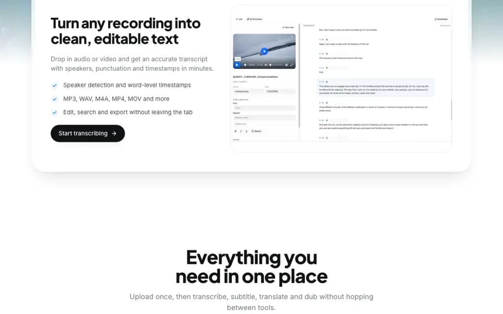 Voicina homepage — screenshot of the audio & voice AI tool, Oct 1, 2026