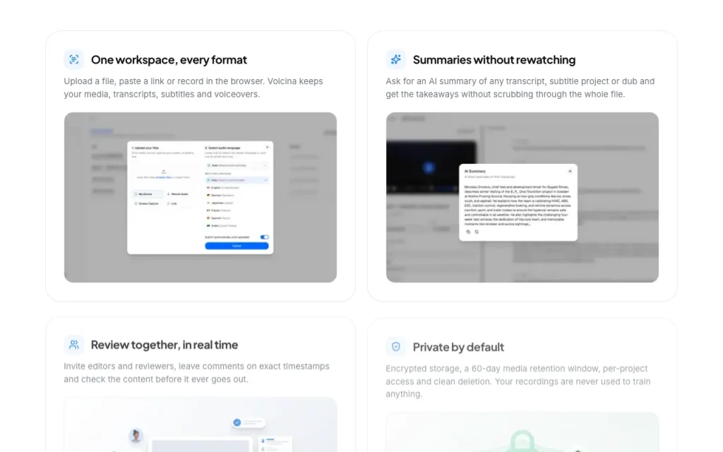Voicina homepage — screenshot of the audio & voice AI tool, Oct 1, 2026