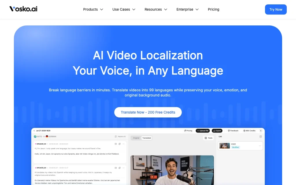 Vosko Startseite – Screenshot des KI-Tools video, Oct 1, 2026