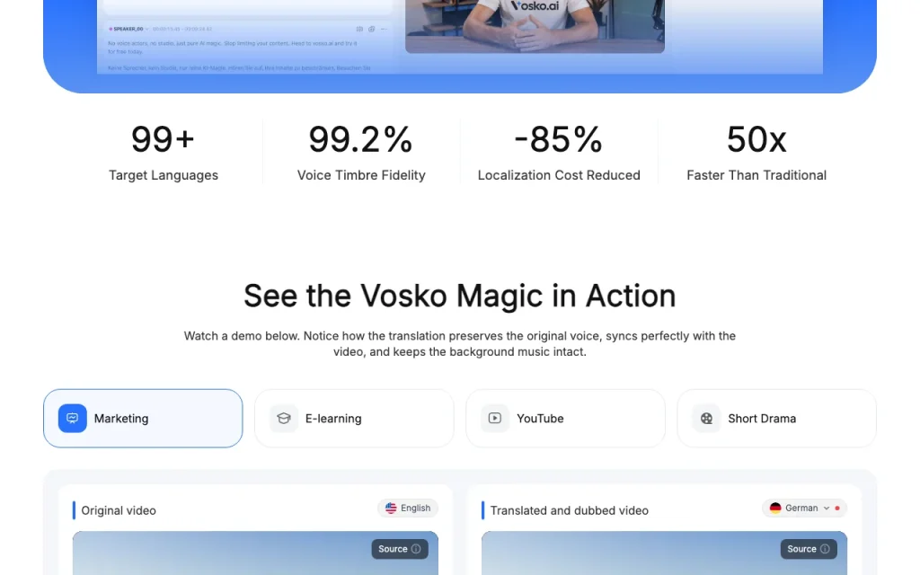 Vosko homepage — screenshot of the video AI tool, Oct 1, 2026