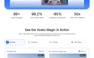 Vosko homepage — screenshot of the video AI tool, 2026-10-01