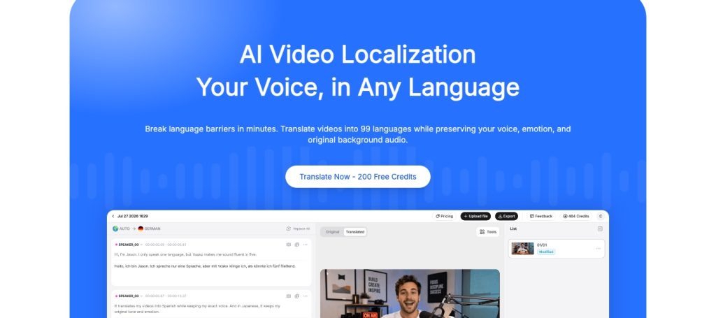 Vosko homepage screenshot, video AI tool