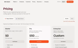 Weave pricing page with plans and prices — screenshot of the coding AI tool, 2026-10-02