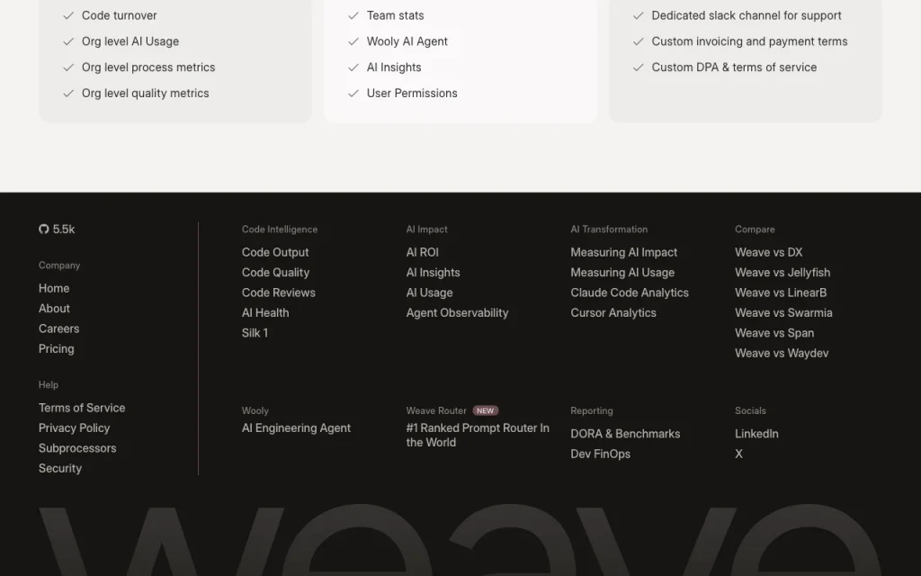 Weave pricing page with plans and prices — screenshot of the coding AI tool, Oct 2, 2026