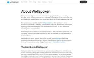 Wellspoken about page — screenshot of the audio & voice AI tool, 2026-10-01
