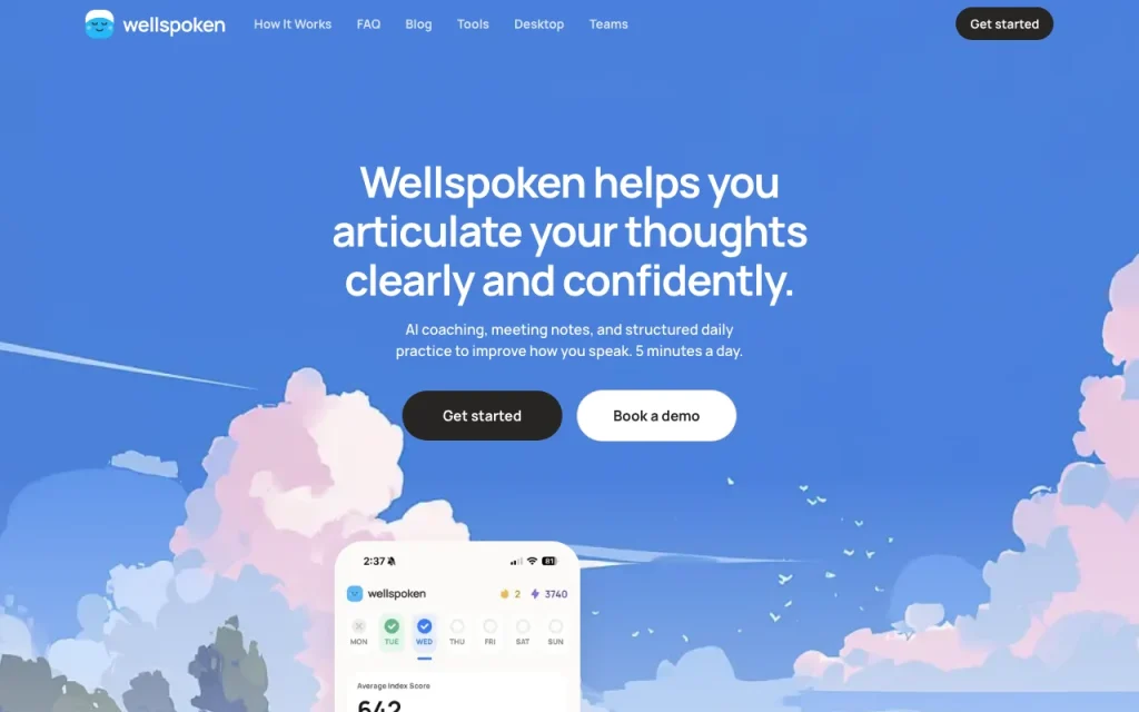 Wellspoken homepage — screenshot of the audio & voice AI tool, Oct 1, 2026