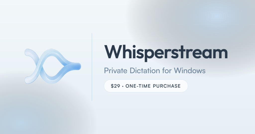 Captura de la página de inicio de Whisperstream, herramienta de IA audio y voz
