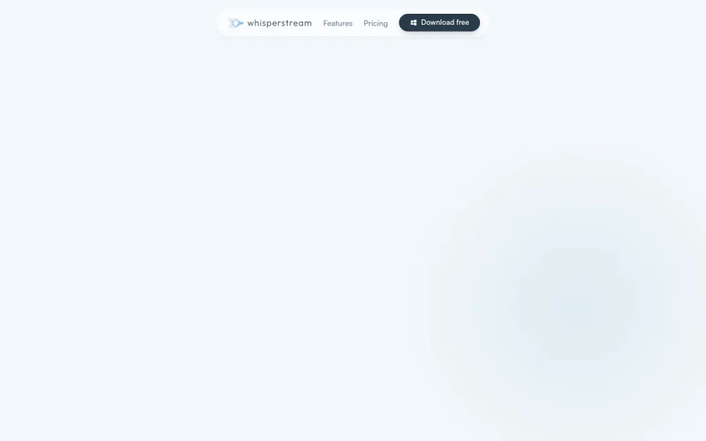 Whisperstream página principal — captura de pantalla de la herramienta de IA audio y voz, Oct 1, 2026
