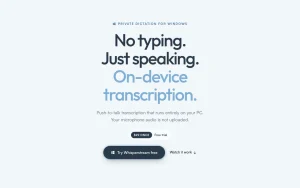 Whisperstream homepage — screenshot of the audio & voice AI tool, 2026-10-01