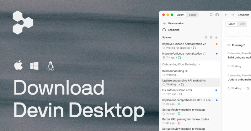 Devin Desktop (formerly Windsurf) Startseite, Screenshot, KI-Tool coding