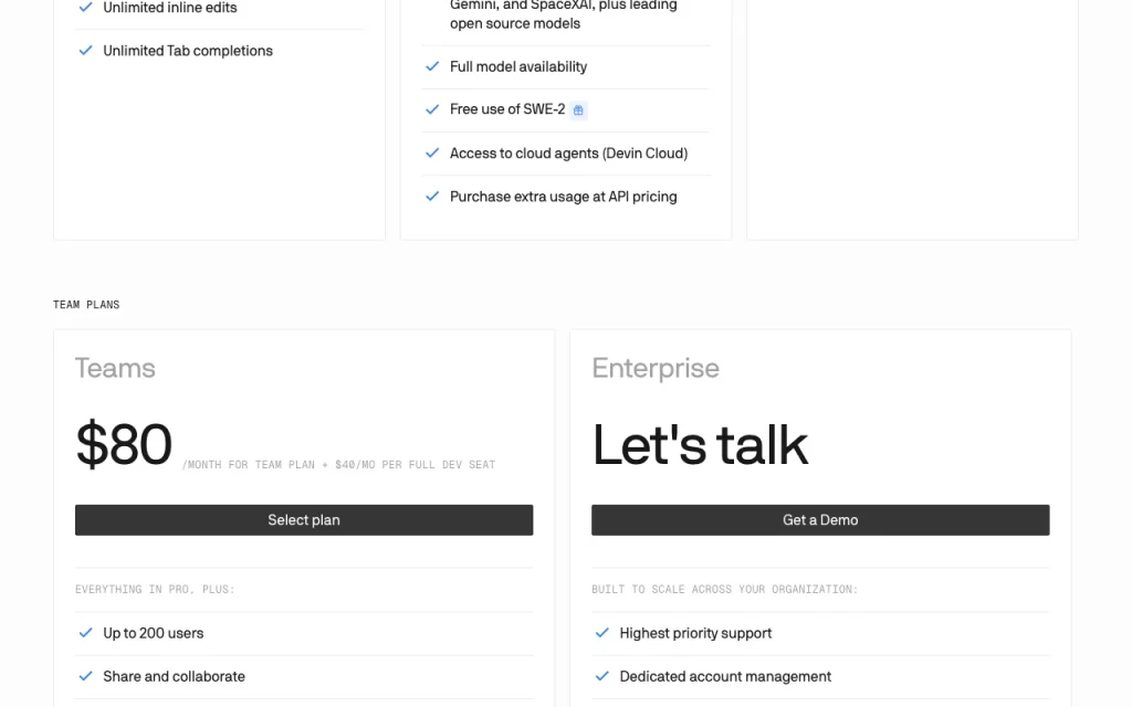 Devin Desktop (formerly Windsurf) pricing page with plans and prices — screenshot of the coding AI tool, Oct 1, 2026