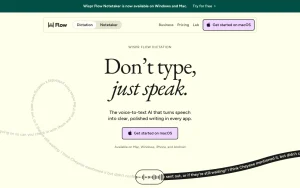 Wispr Flow homepage — screenshot of the audio & voice AI tool, 2026-10-01