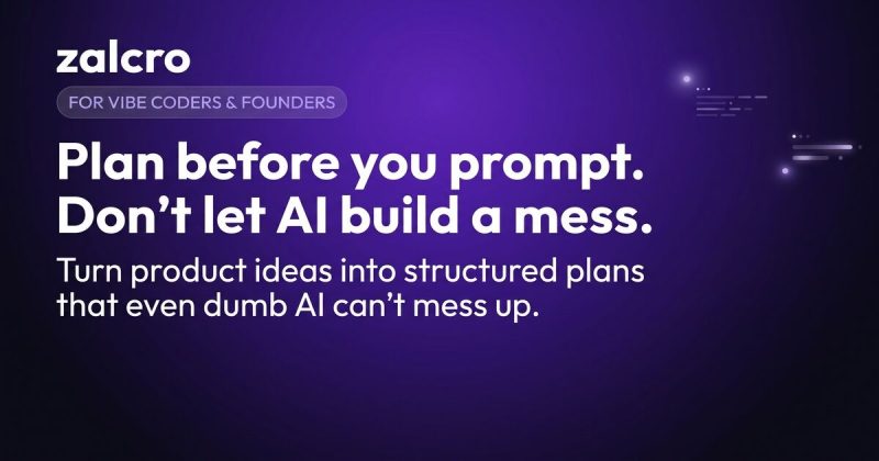 Zalcro homepage screenshot, coding AI tool