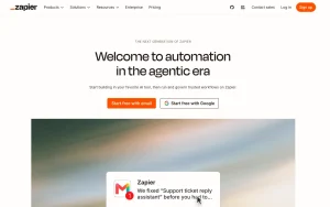 Zapier homepage — screenshot of the productivity & writing AI tool, 2026-10-01