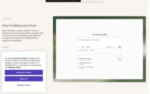 Zapier homepage — screenshot of the productivity & writing AI tool, 2026-10-01