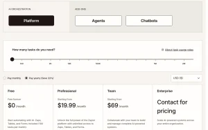 Zapier pricing page with plans and prices — screenshot of the productivity & writing AI tool, 2026-10-01
