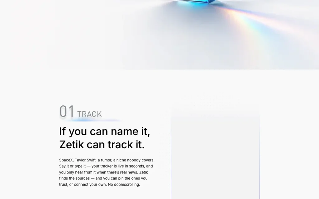 Zetik homepage — screenshot of the research & search AI tool, Oct 1, 2026