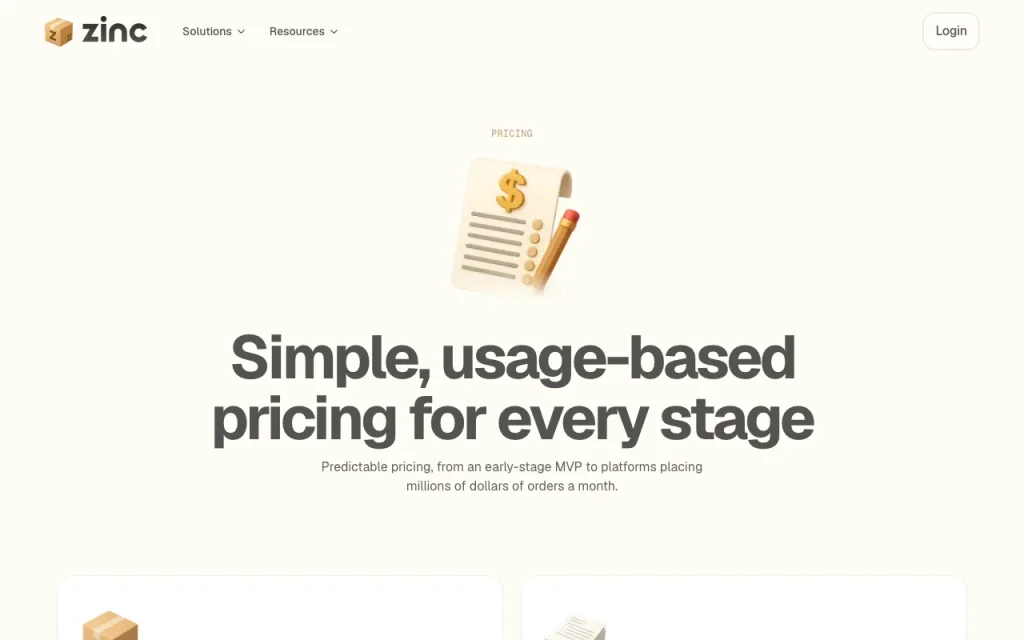 Zinc page de tarifs avec offres et prix — capture d'écran de l'outil d'IA programmation, Oct 1, 2026