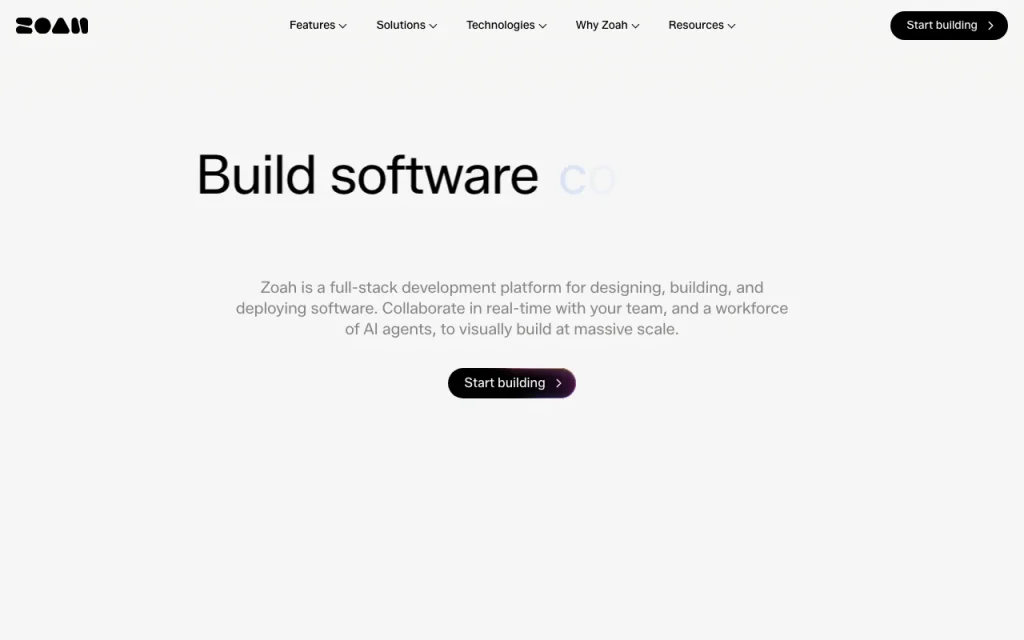 Zoah homepage — screenshot of the coding AI tool, Oct 2, 2026
