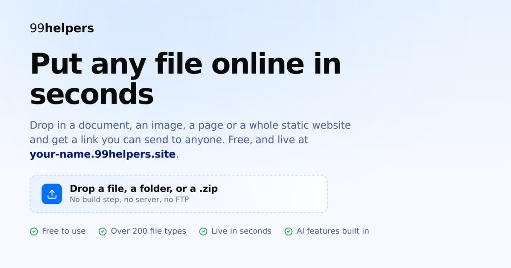 99helpers homepage screenshot, productivity & writing AI tool