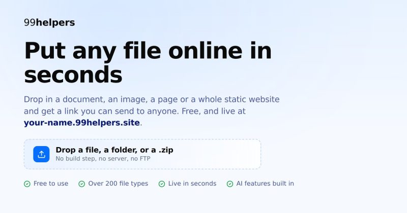 99helpers homepage screenshot, productivity & writing AI tool