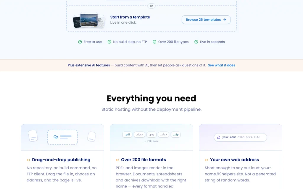 99helpers homepage — screenshot of the productivity & writing AI tool, Oct 2, 2026