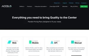 ACCELQ pricing page with plans and prices — screenshot of the coding AI tool, 2026-10-01