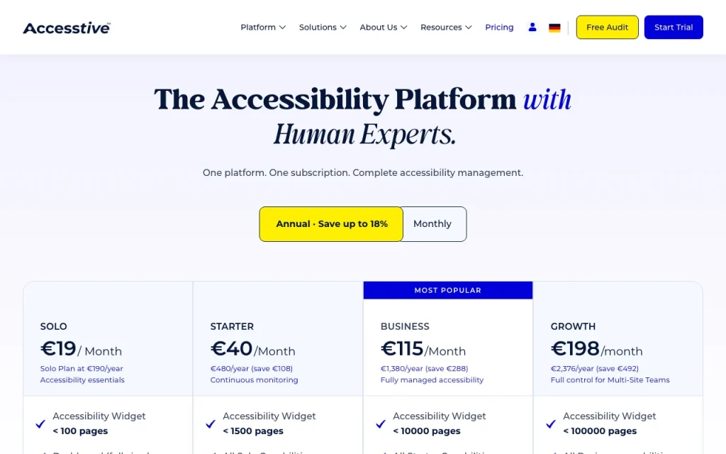 Accesstive pricing page with plans and prices — screenshot of the productivity & writing AI tool, Oct 2, 2026