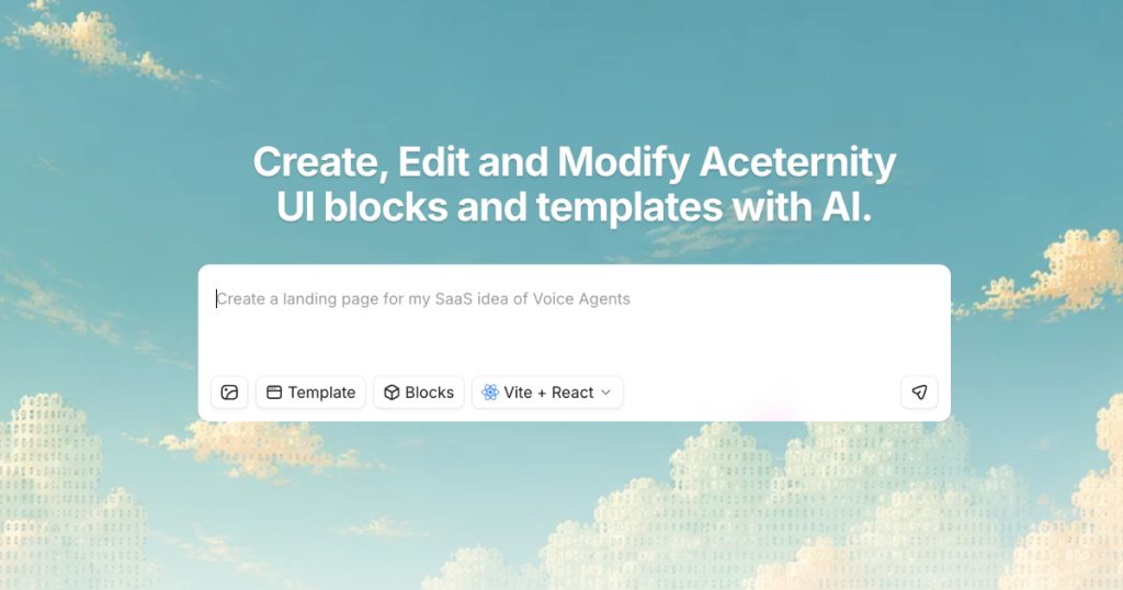 Captura de la página de inicio de Acebuilder, herramienta de IA programación