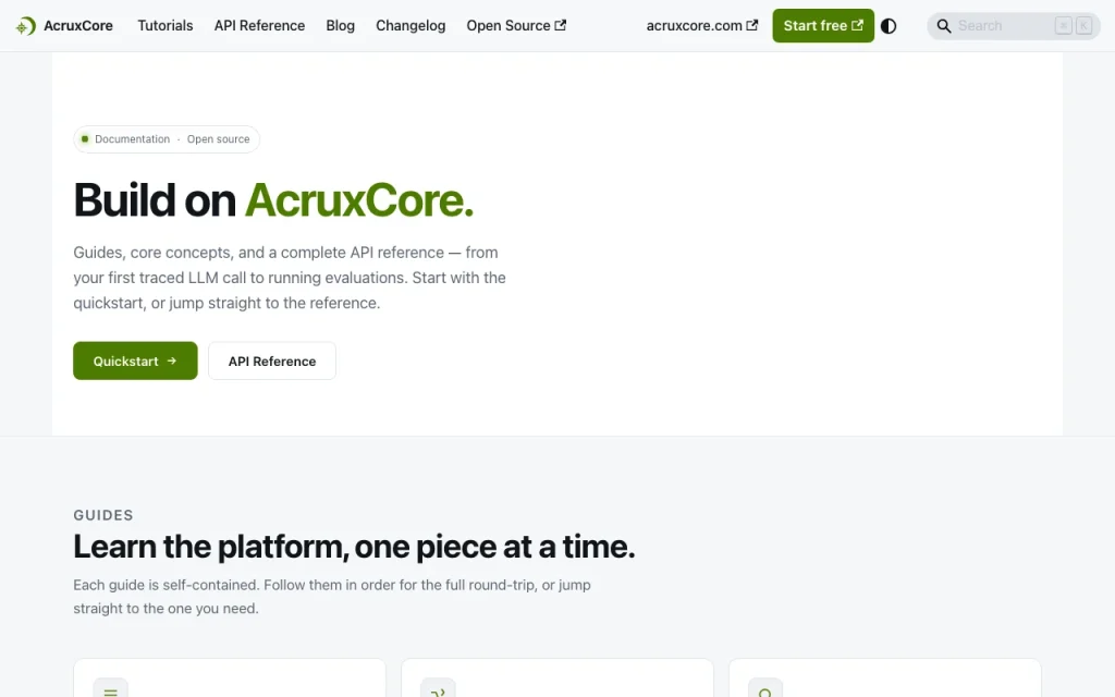 AcruxCore documentation — screenshot of the coding AI tool, Oct 1, 2026