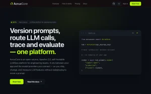 AcruxCore homepage — screenshot of the coding AI tool, 2026-10-01