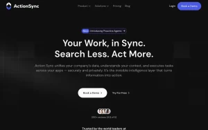 Action Sync homepage — screenshot of the productivity & writing AI tool, 2026-10-02