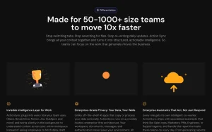 Action Sync homepage — screenshot of the productivity & writing AI tool, 2026-10-02