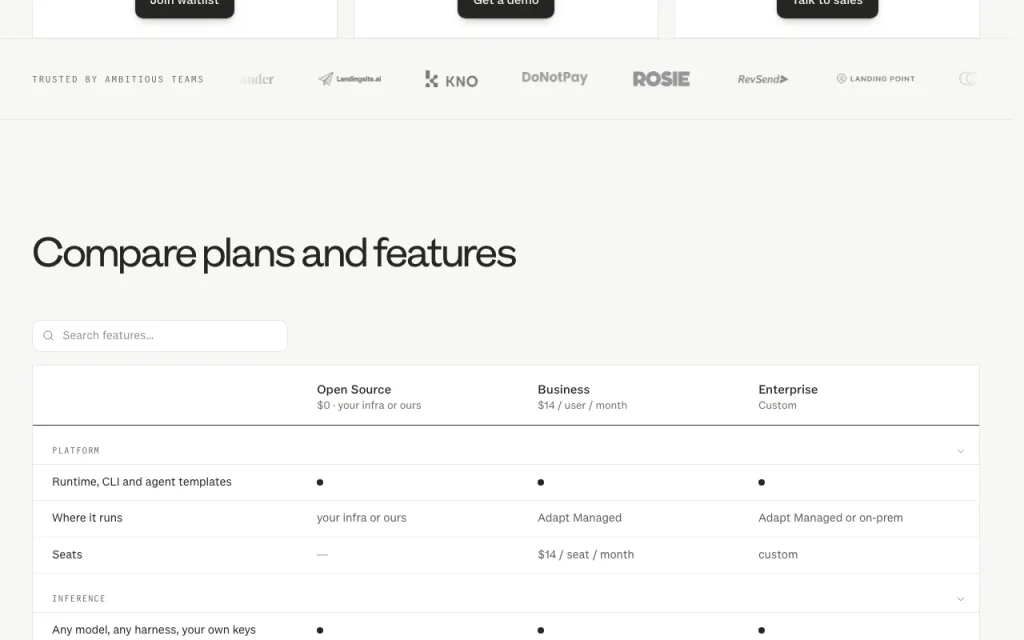 Adapt pricing page with plans and prices — screenshot of the productivity & writing AI tool, Oct 2, 2026