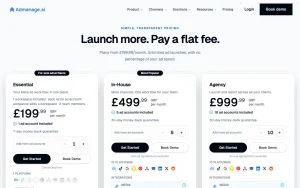 AdManage.ai pricing page with plans and prices — screenshot of the productivity & writing AI tool, 2026-10-02