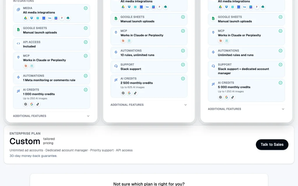 AdManage.ai page de tarifs avec offres et prix — capture d'écran de l'outil d'IA productivité et rédaction, Oct 2, 2026