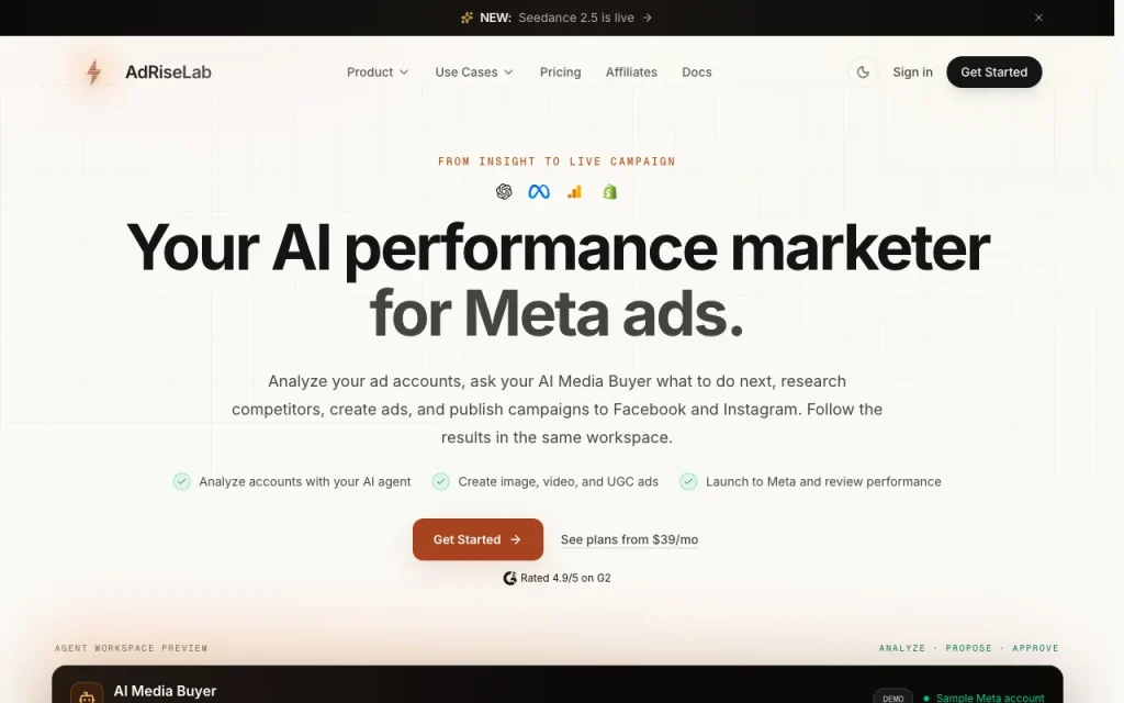 AdRiseLab homepage — screenshot of the productivity & writing AI tool, Oct 1, 2026