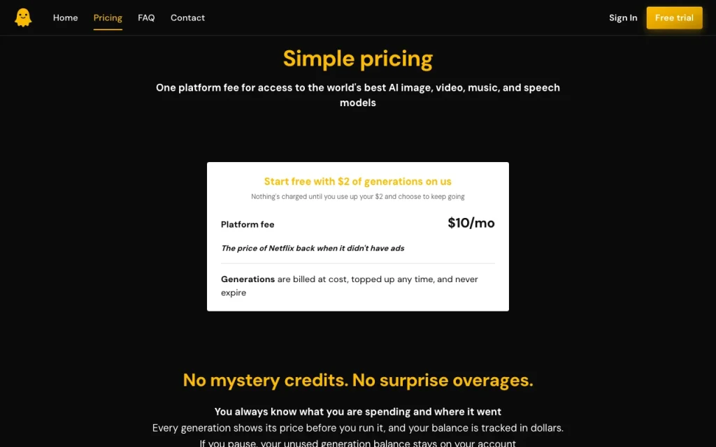 Emero (Adspectre) pricing page with plans and prices — screenshot of the image generation AI tool, Oct 2, 2026