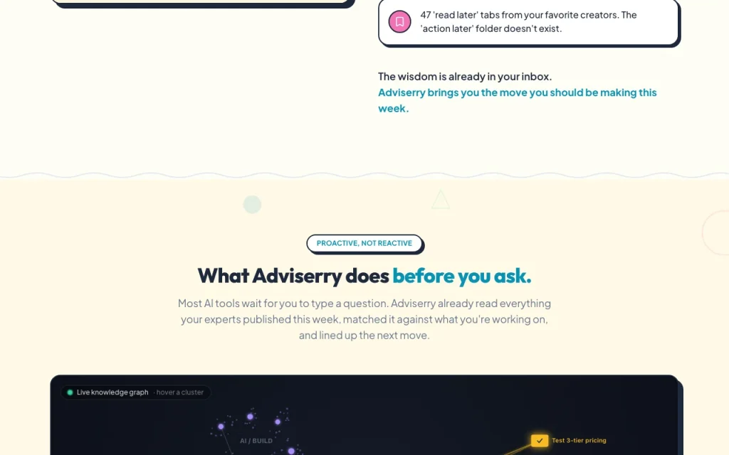 Adviserry homepage — screenshot of the productivity & writing AI tool, Oct 1, 2026