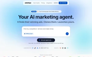 AdWhispr homepage — screenshot of the productivity & writing AI tool, 2026-10-01