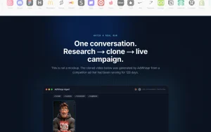 AdWhispr homepage — screenshot of the productivity & writing AI tool, 2026-10-01