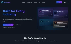 AffinityBots features page — screenshot of the productivity & writing AI tool, 2026-10-02