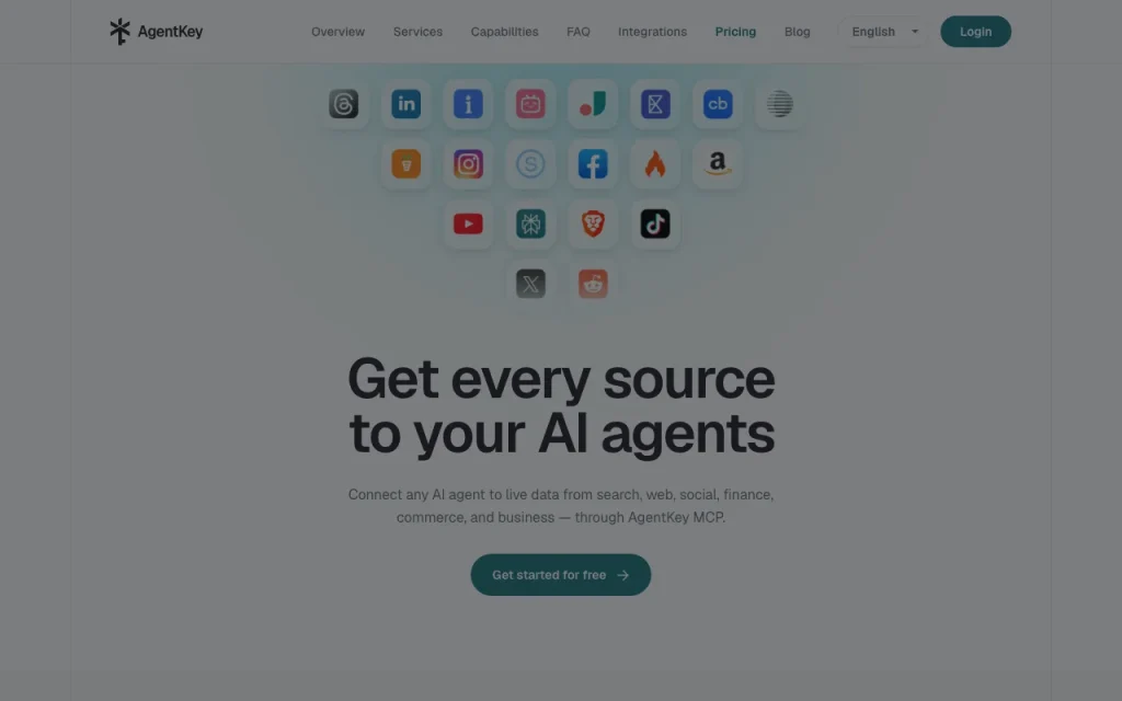AgentKey pricing page with plans and prices — screenshot of the research & search AI tool, Oct 2, 2026